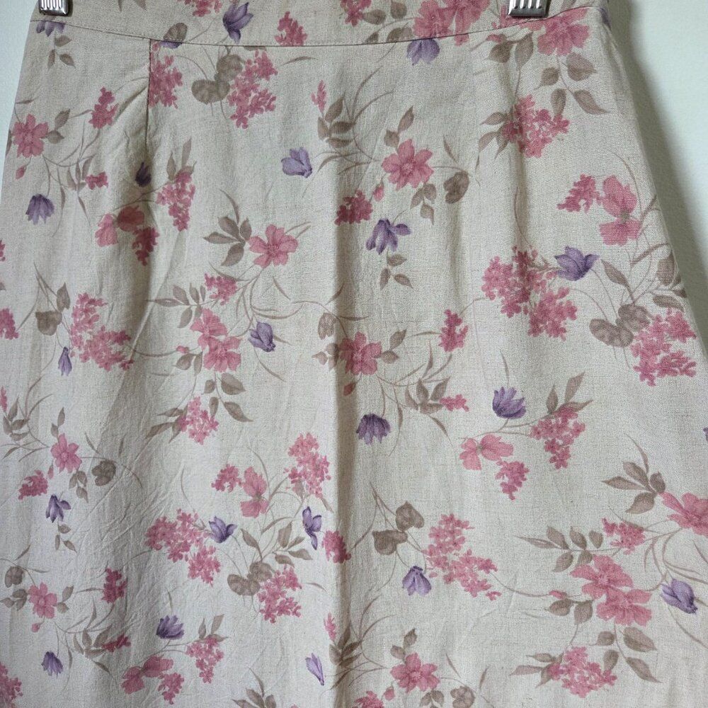 EUC VAN HEUSEN WOMEN FLORAL LONG LINEN BLEND A LINE SKIRT SIZE SMALL - Picture 7 of 16